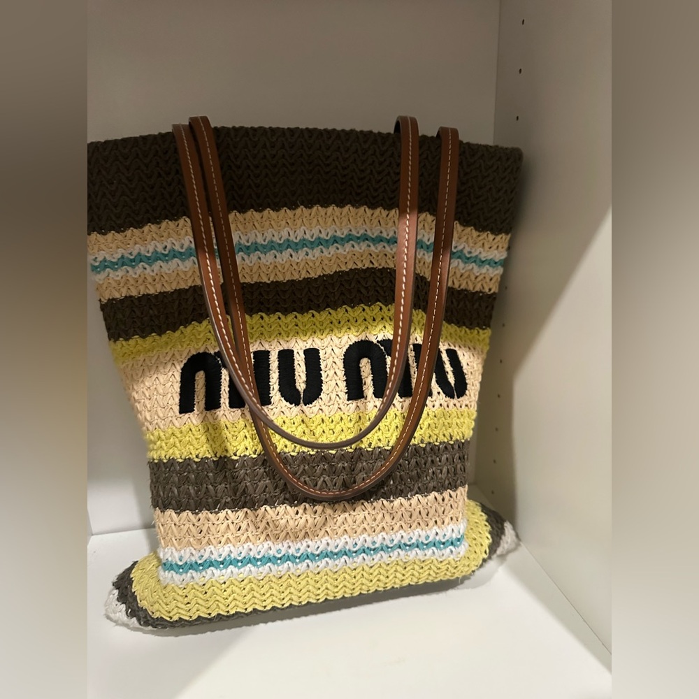 Miu Miu Raffia-effect woven tote bag